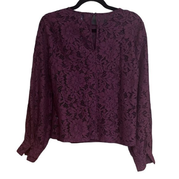 Women's NWT Evereve Allison Joy Burgundy Aviva Volume Sleeve‎ Lace Top - Picture 5 of 7